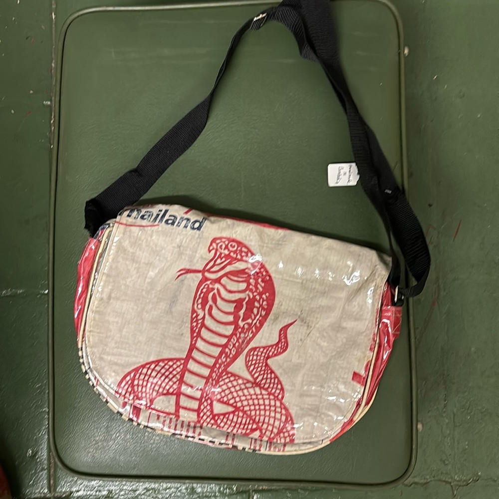 Angkor Recycled Cobra Crossbody Messenger Bag.Never used.Handmade in Cambodia.